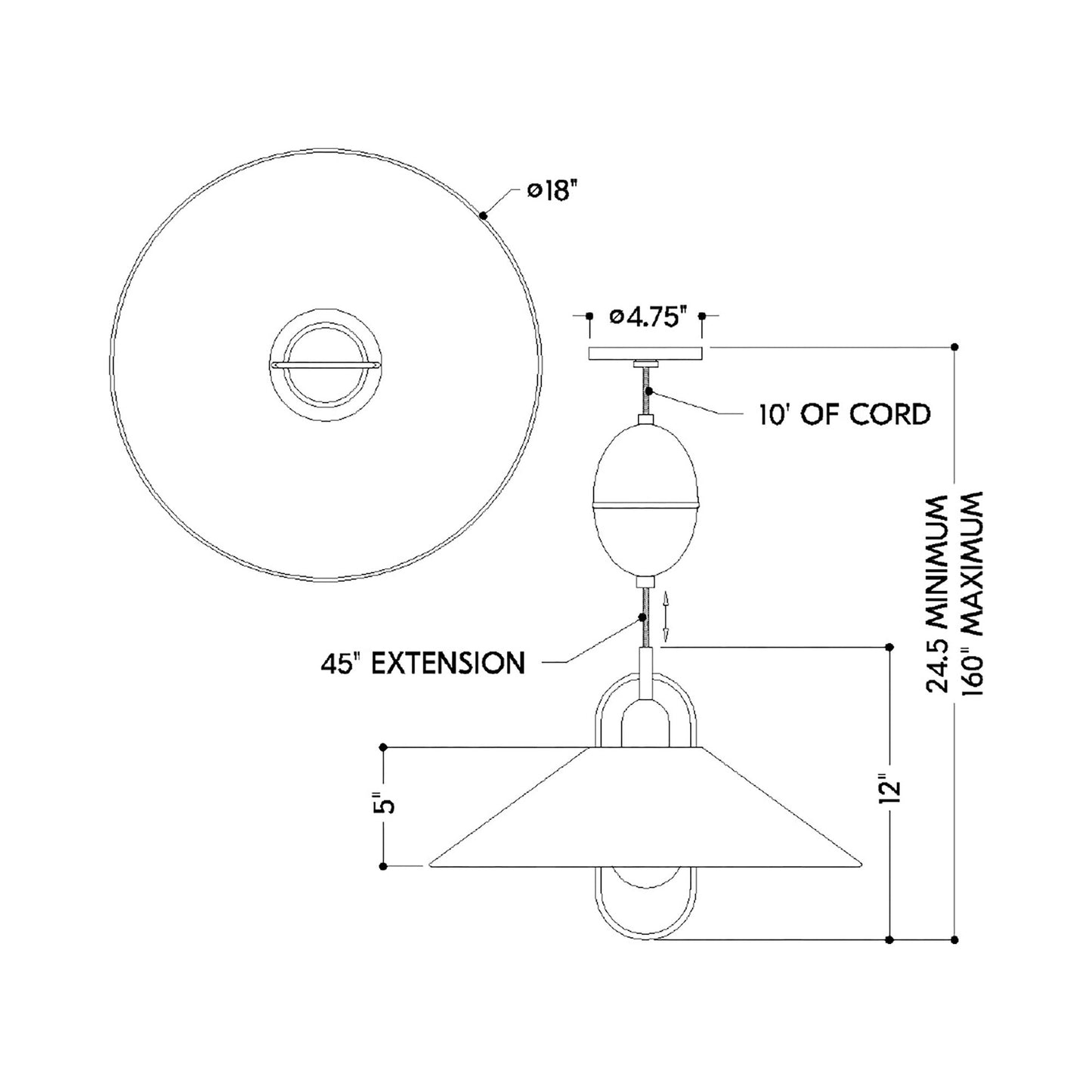 Mariel Pendant Light - line drawing.