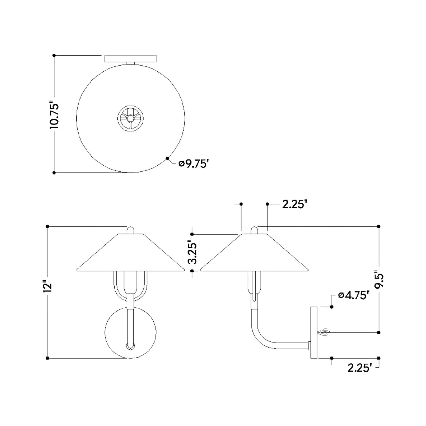 Mariel Wall Light - line drawing.