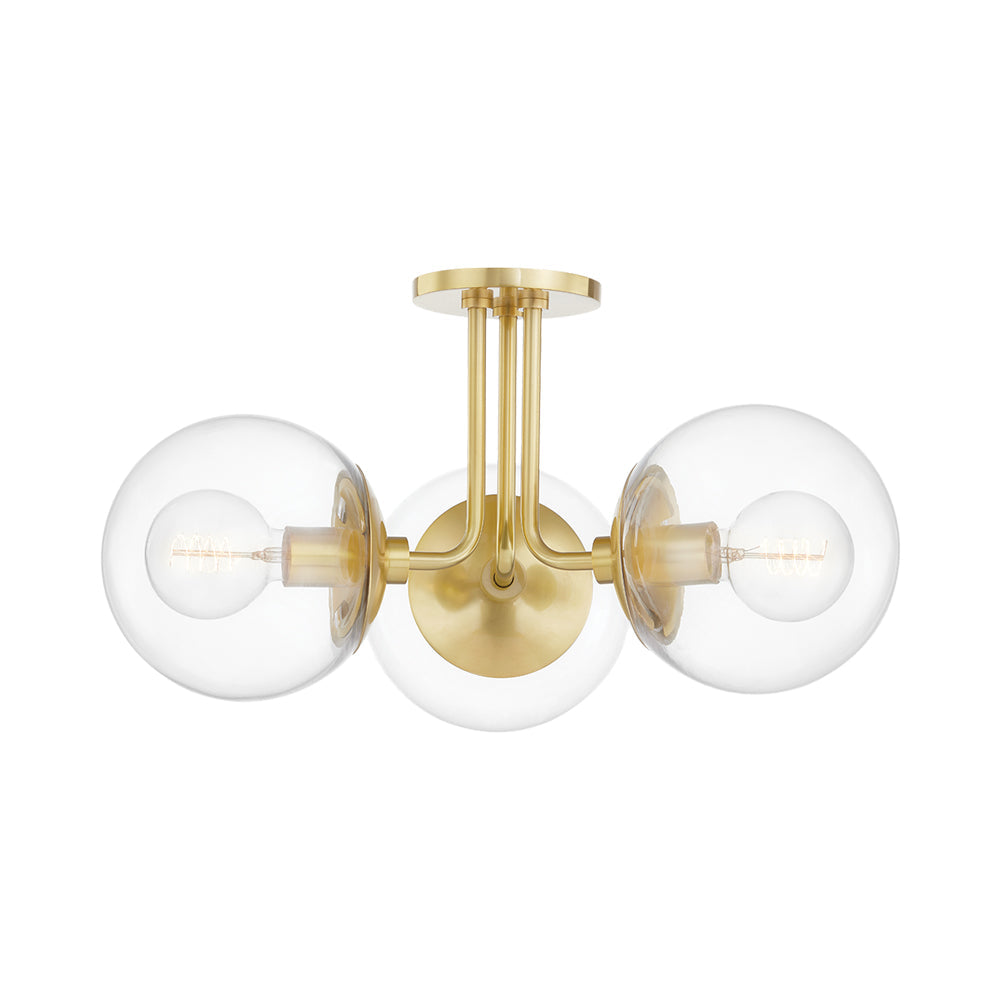 Meadow Semi Flush Ceiling Light in Aged Brass (3-Light).