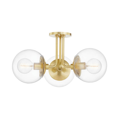 Meadow Semi Flush Ceiling Light in Aged Brass (3-Light).