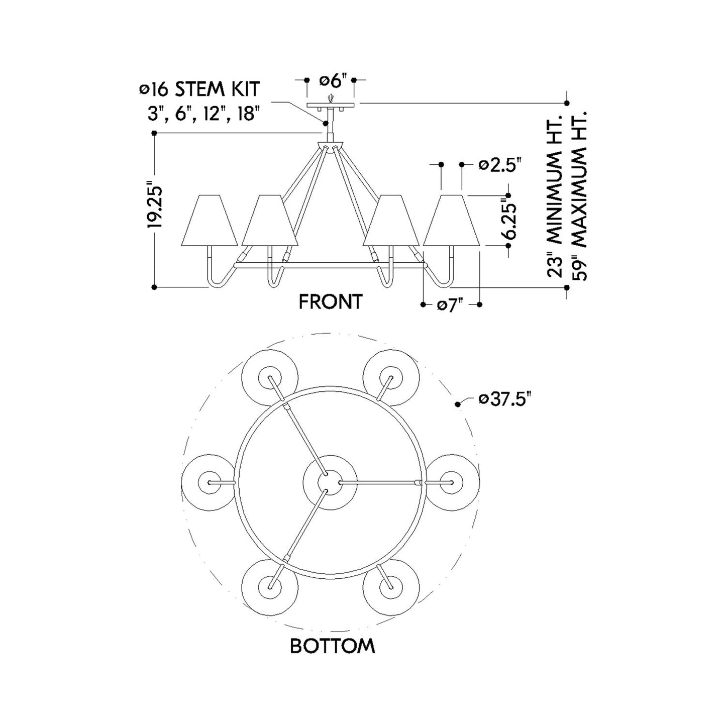 Polly Chandelier - line drawing.