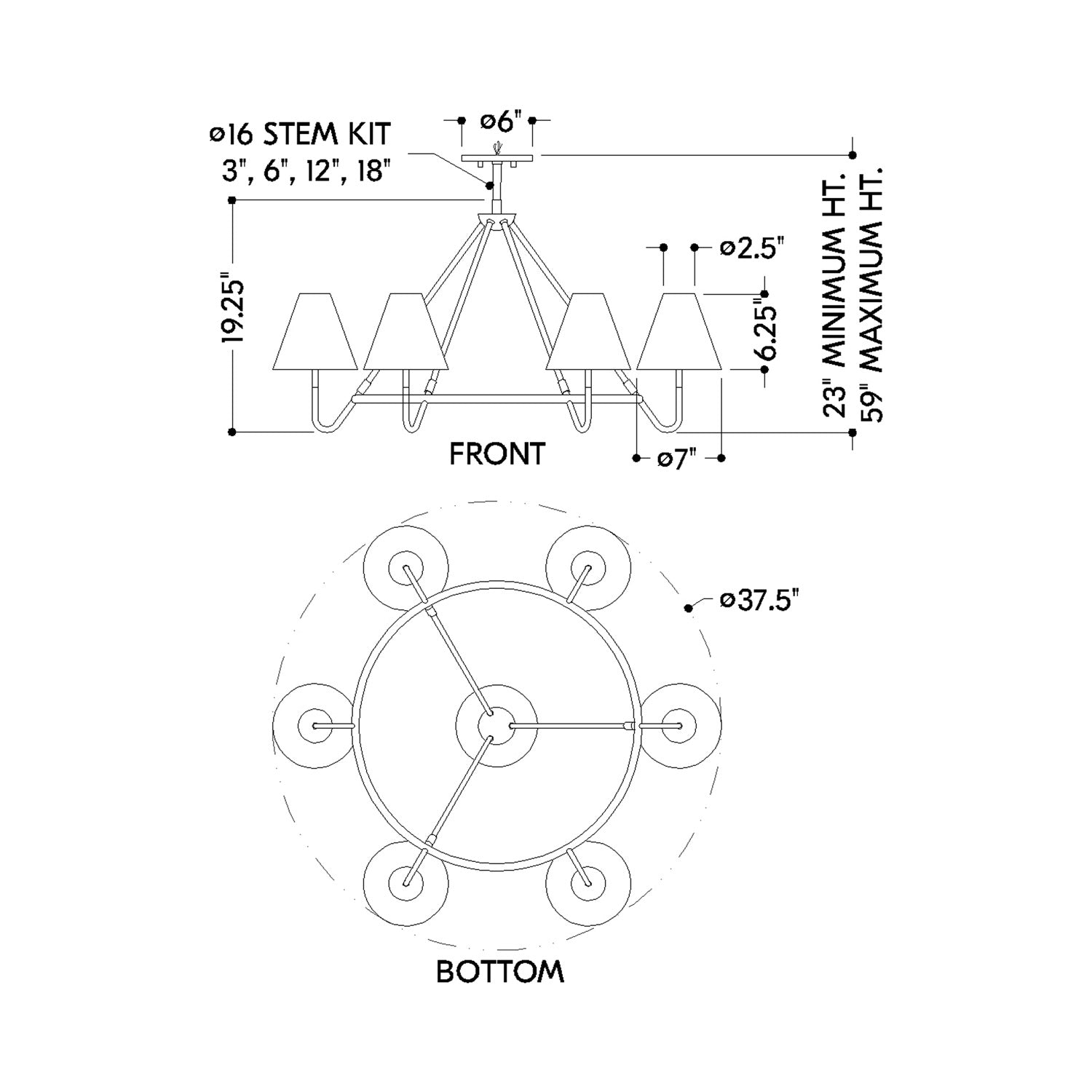 Polly Chandelier - line drawing.