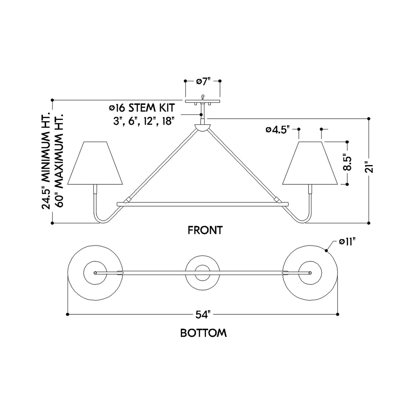 Polly Linear Pendant Light - line drawing.