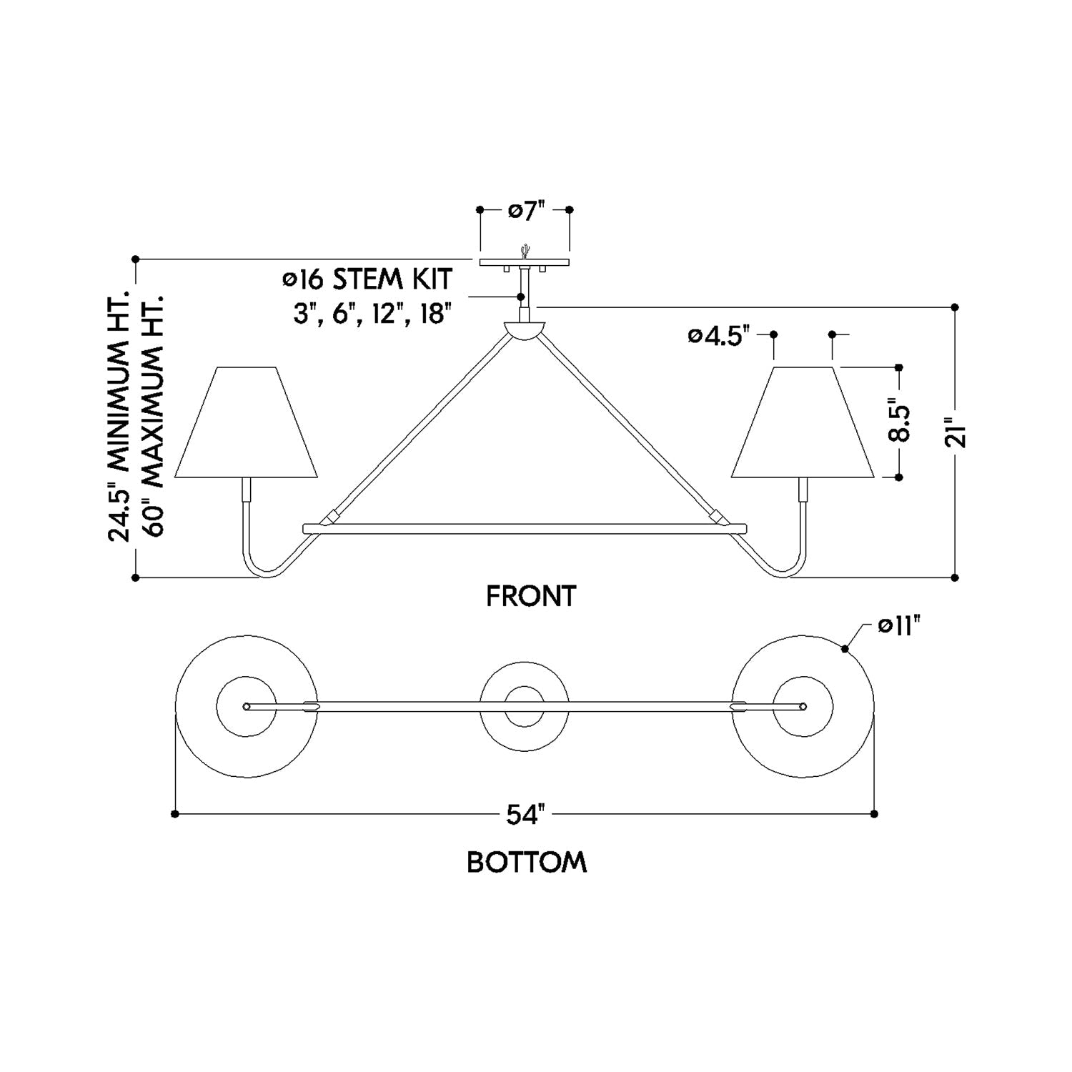 Polly Linear Pendant Light - line drawing.