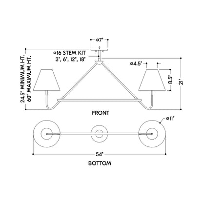 Polly Linear Pendant Light - line drawing.