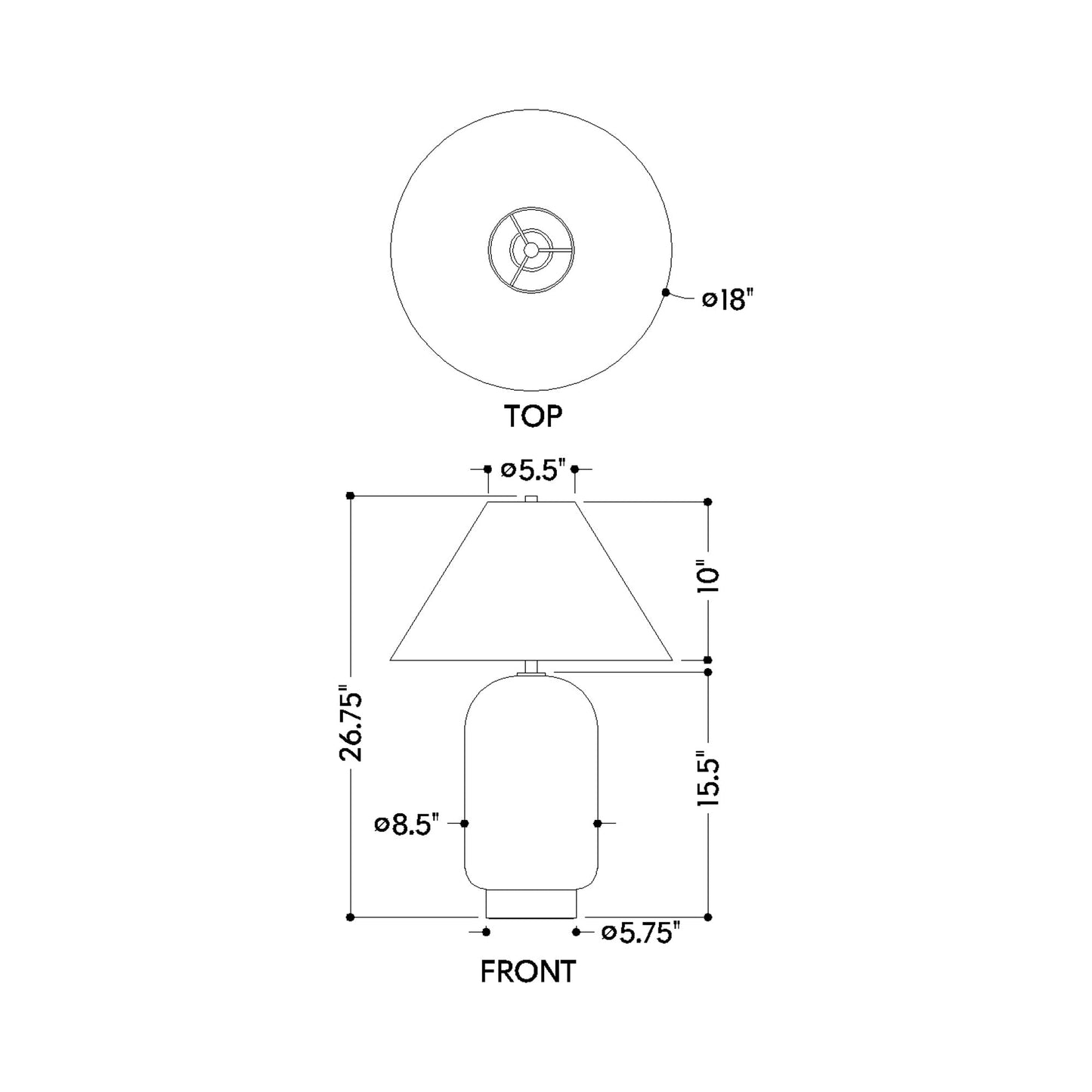 Raven Table Lamp - line drawing.