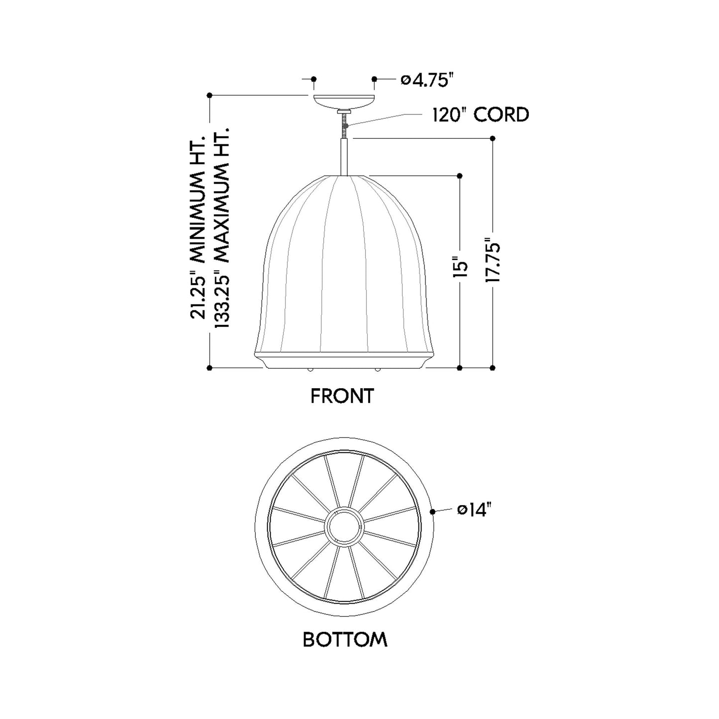 Risa Pendant Light - line drawing.