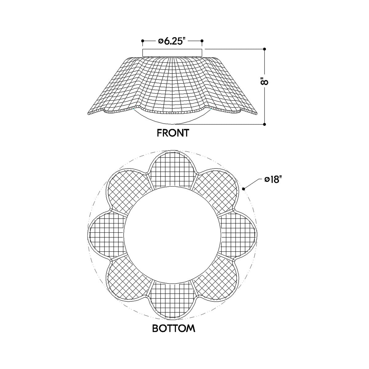 Rosa Flush Mount Ceiling Light - line drawing.
