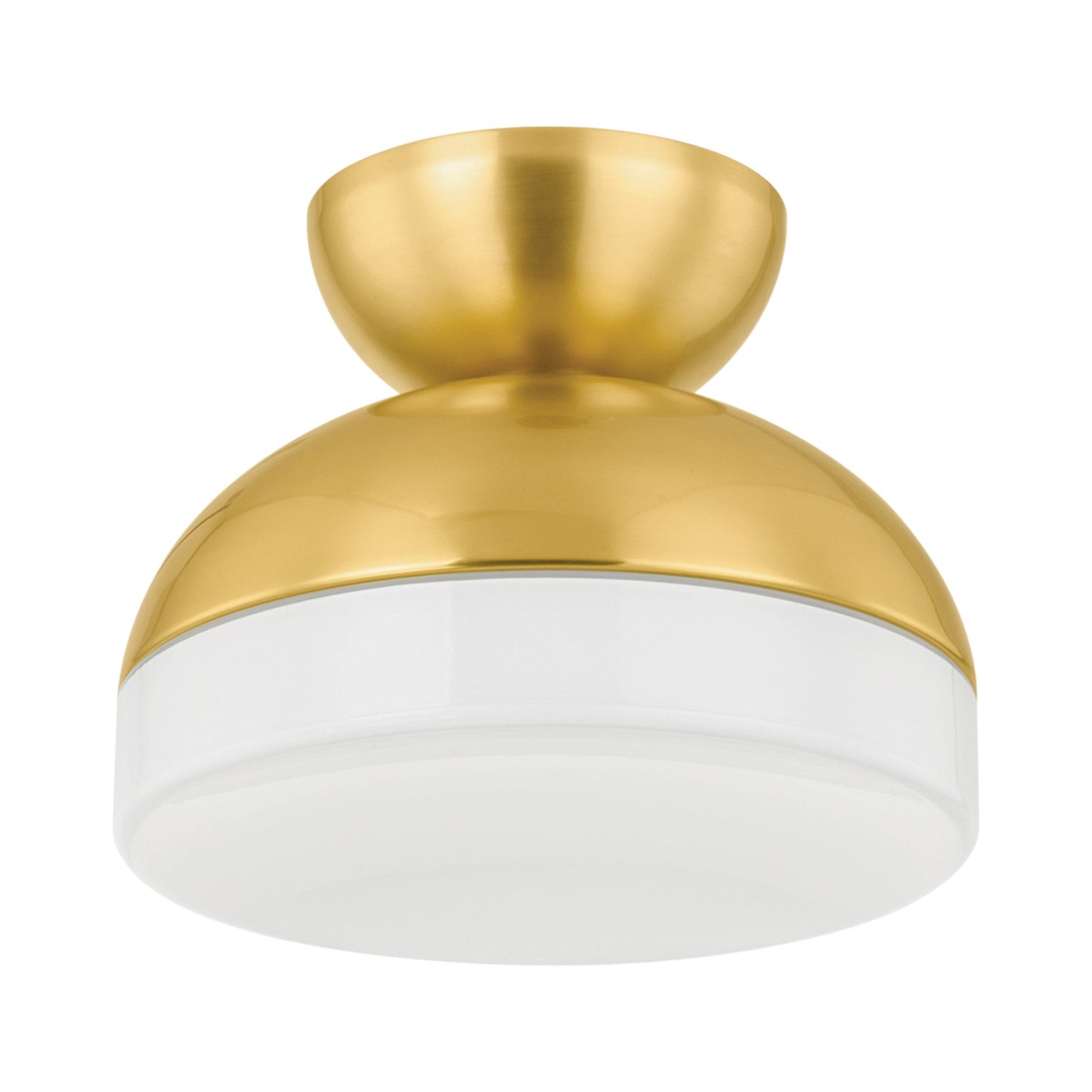 Rue Flush Mount Ceiling Light in Aged Brass.