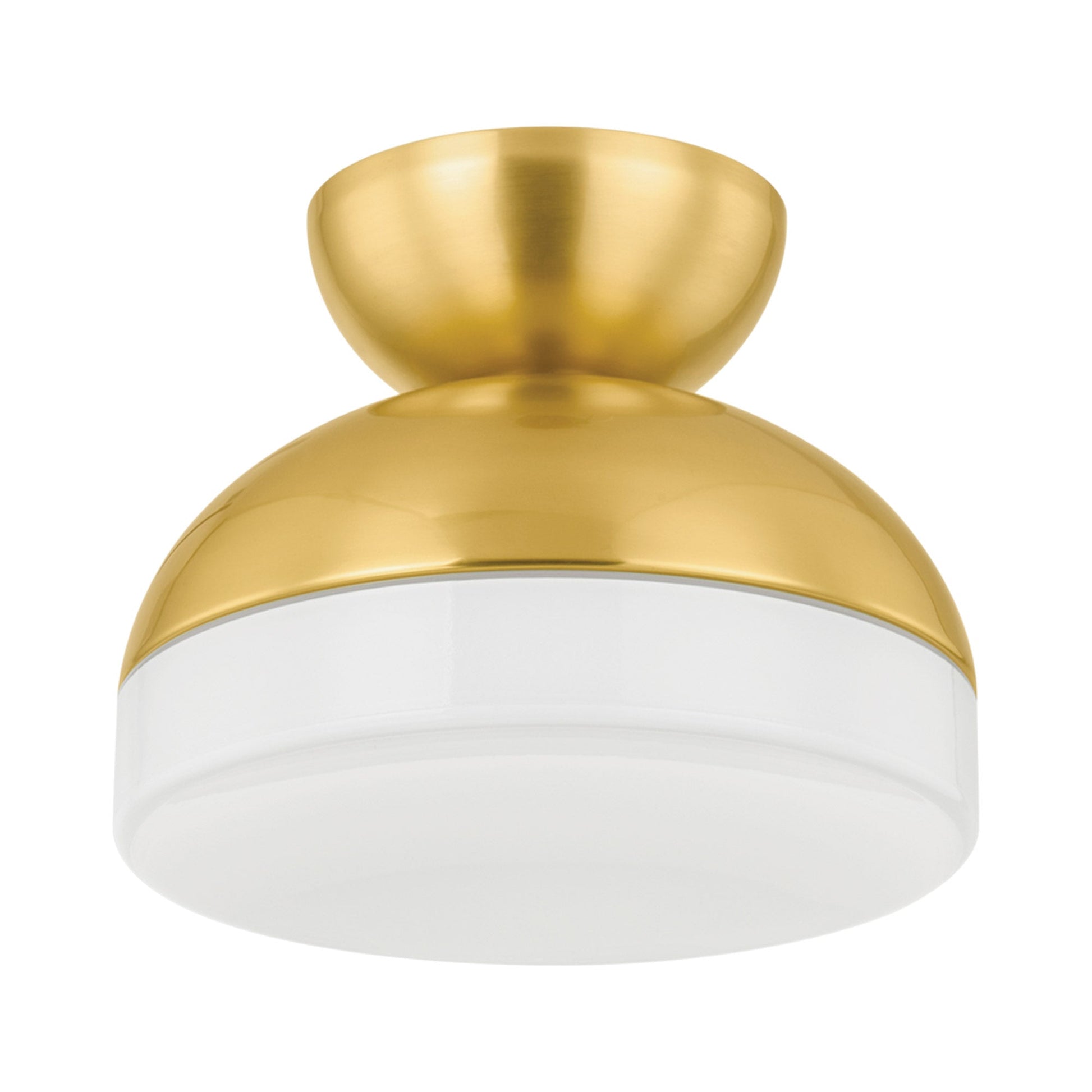 Rue Flush Mount Ceiling Light in Aged Brass.