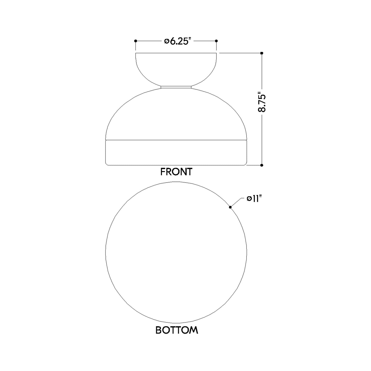 Rue Flush Mount Ceiling Light - line drawing.