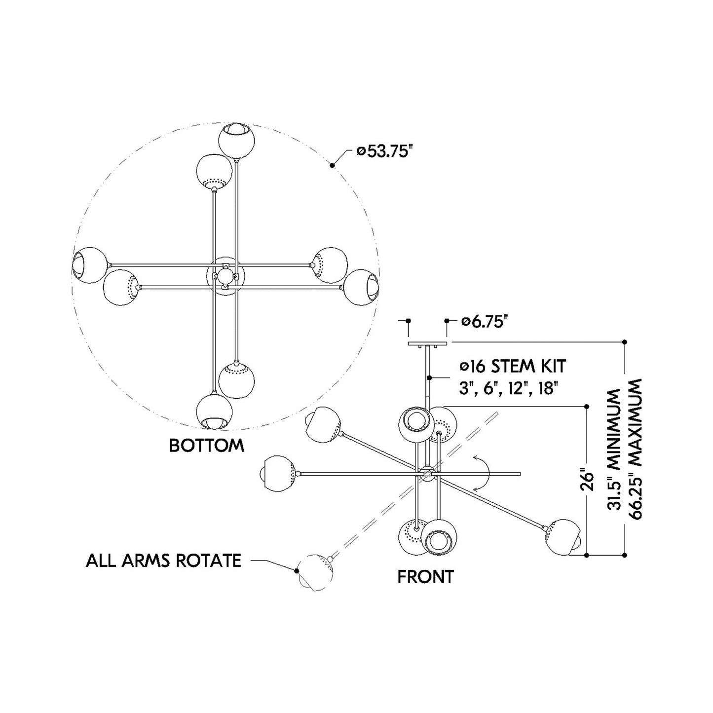 Saylor Chandelier - line drawing.