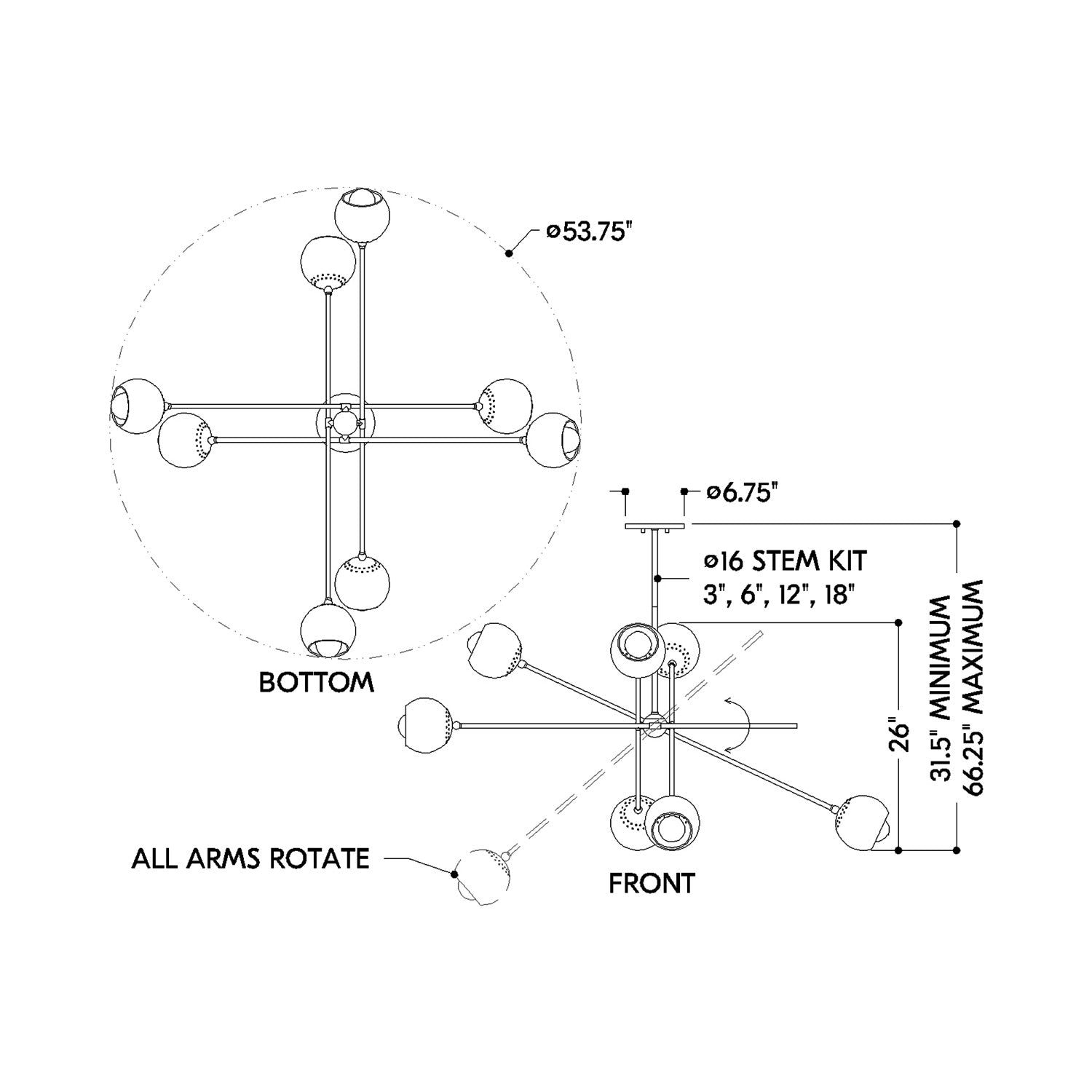 Saylor Chandelier - line drawing.