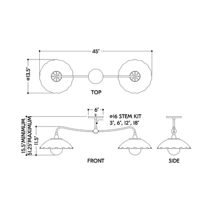 Yael Linear Pendant Light - line drawing.