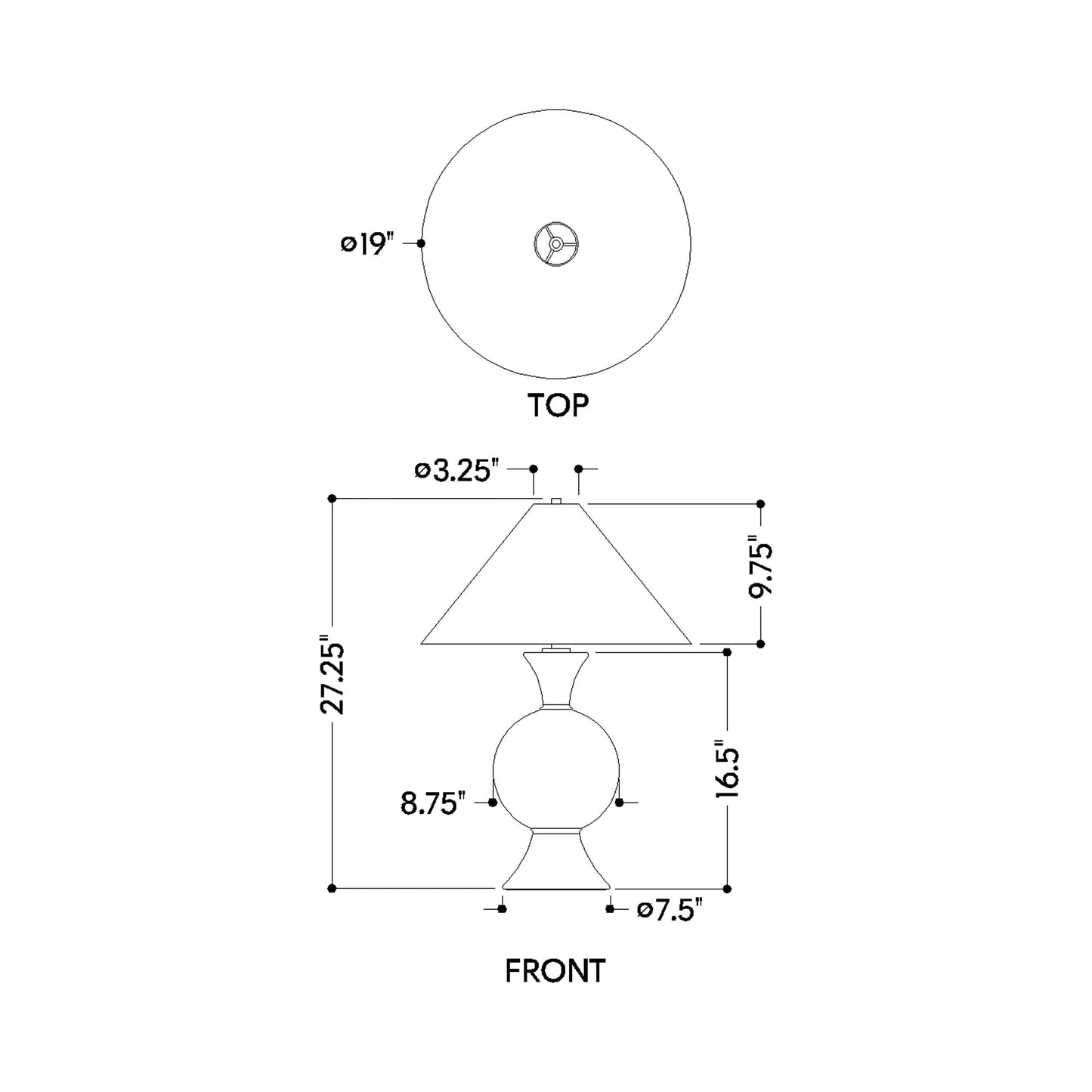 Zadeh Table Lamp - line drawing.