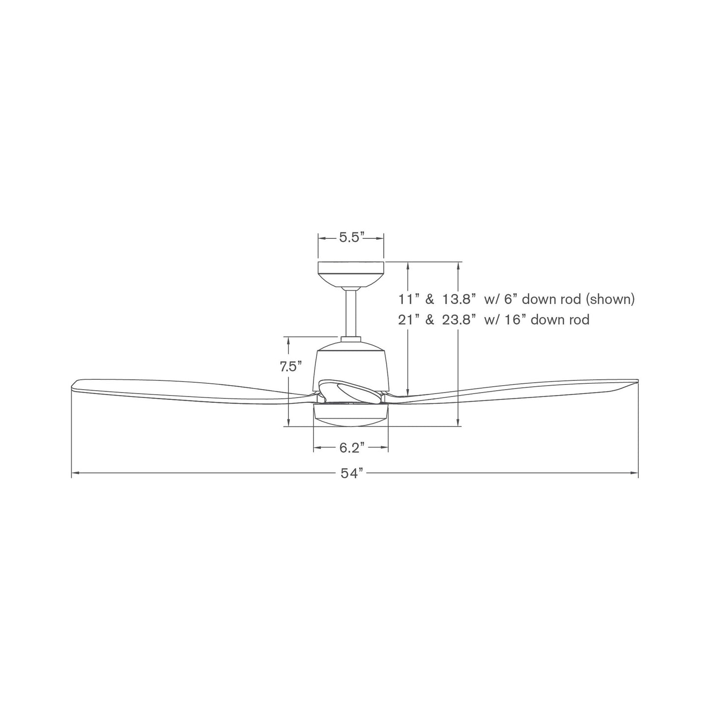 Arbor DC Ceiling Fan - line drawing.