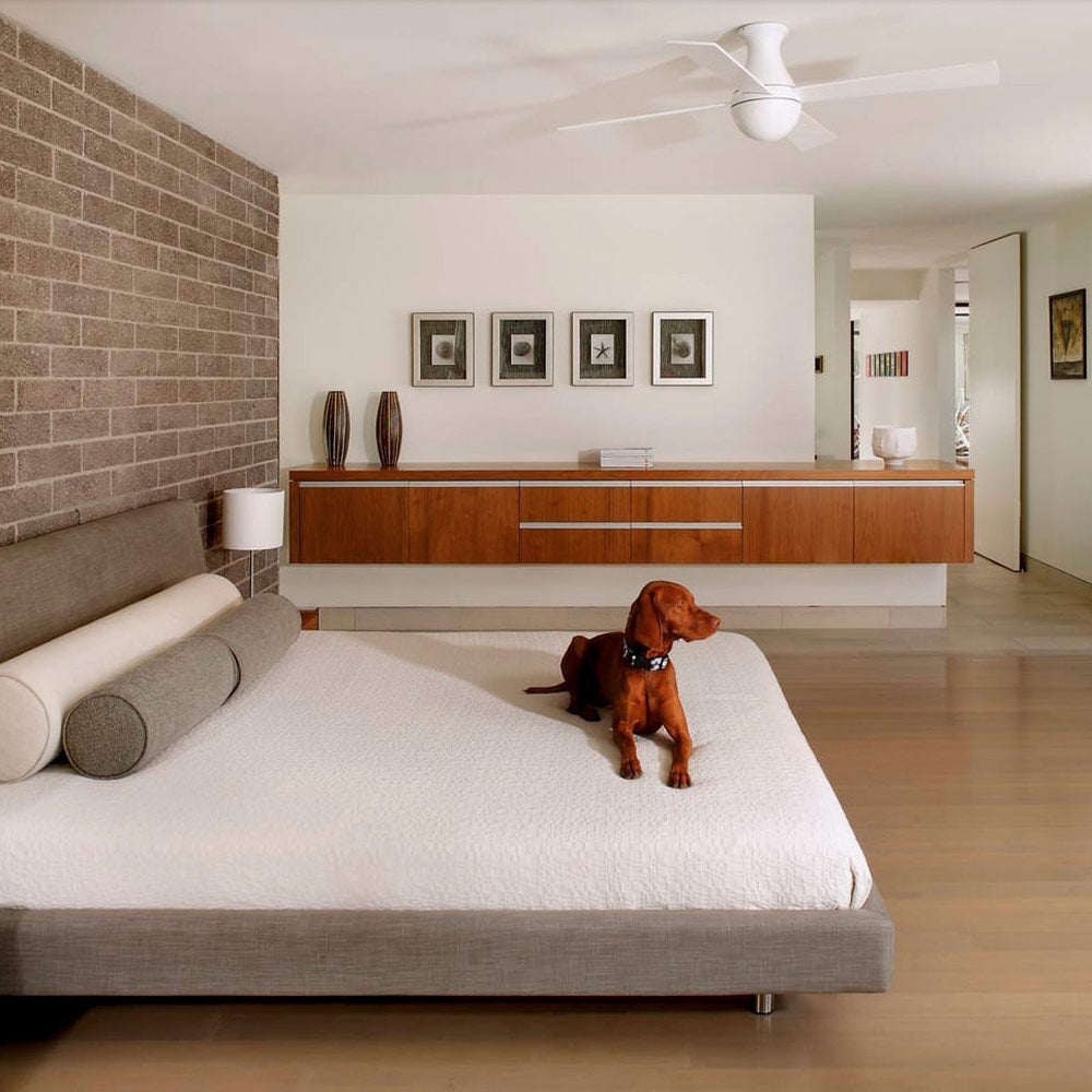 Ball 42-Inch Flush Mount Ceiling Fan in bedroom.