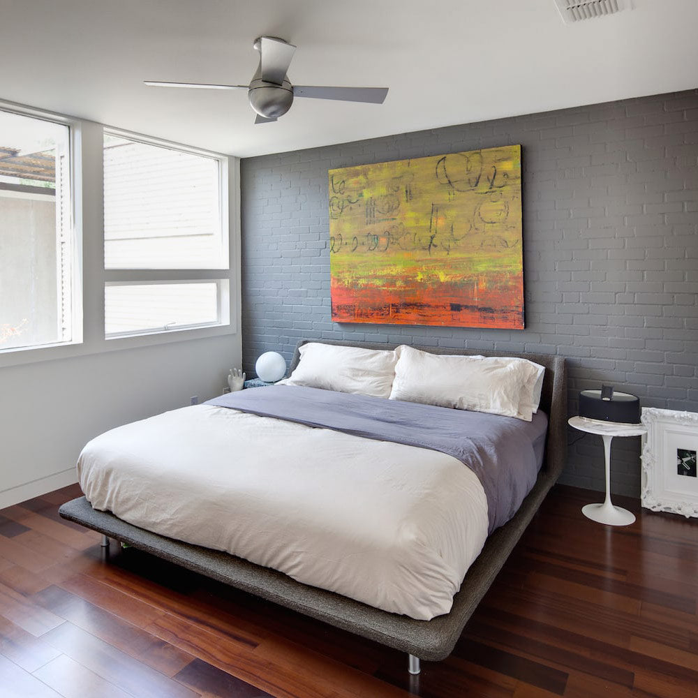 Ball 42-Inch Flush Mount Ceiling Fan in bedroom.