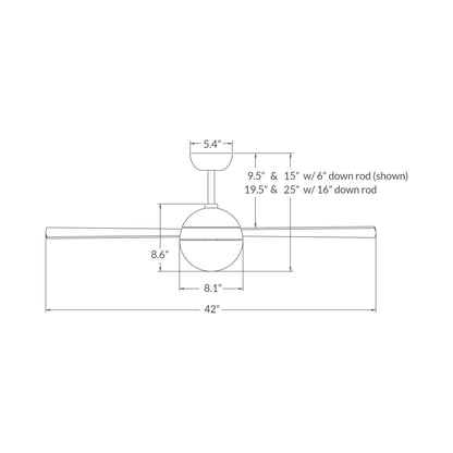 Ball 42-Inch LED Ceiling Fan - line drawing.