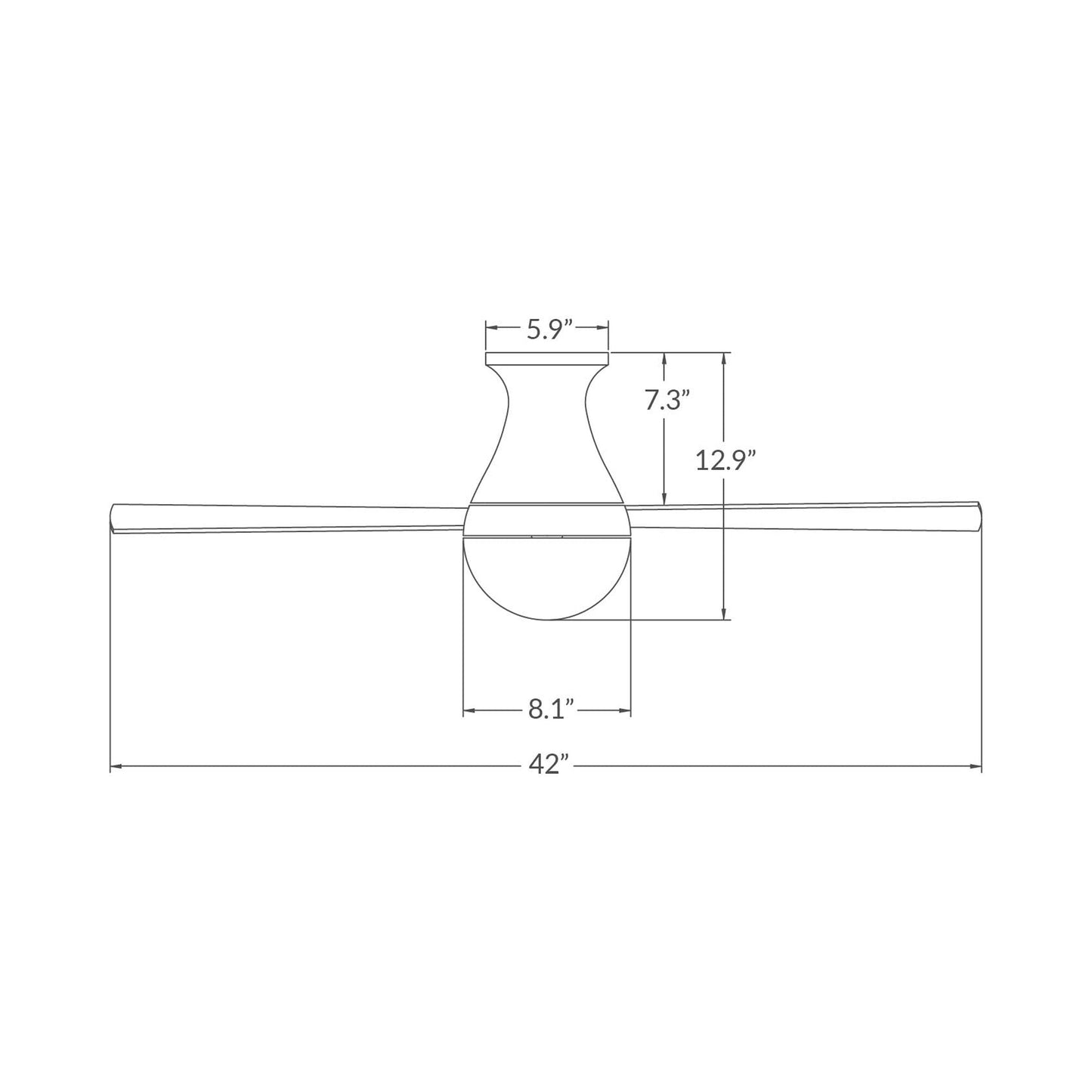 Ball 42-Inch LED Flush Mount Ceiling Fan - line drawing.