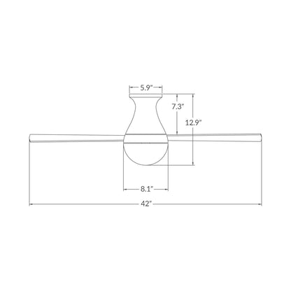 Ball 42-Inch LED Flush Mount Ceiling Fan - line drawing.