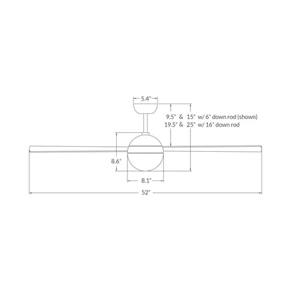 Ball 52-Inch LED Ceiling Fan - line drawing.