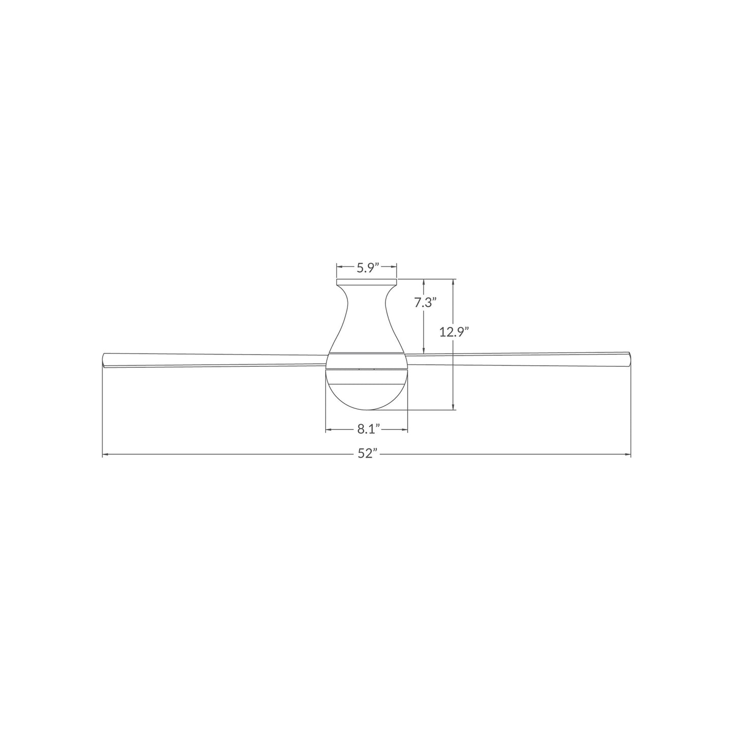 Ball 52-Inch LED Flush Mount Ceiling Fan - line drawing.