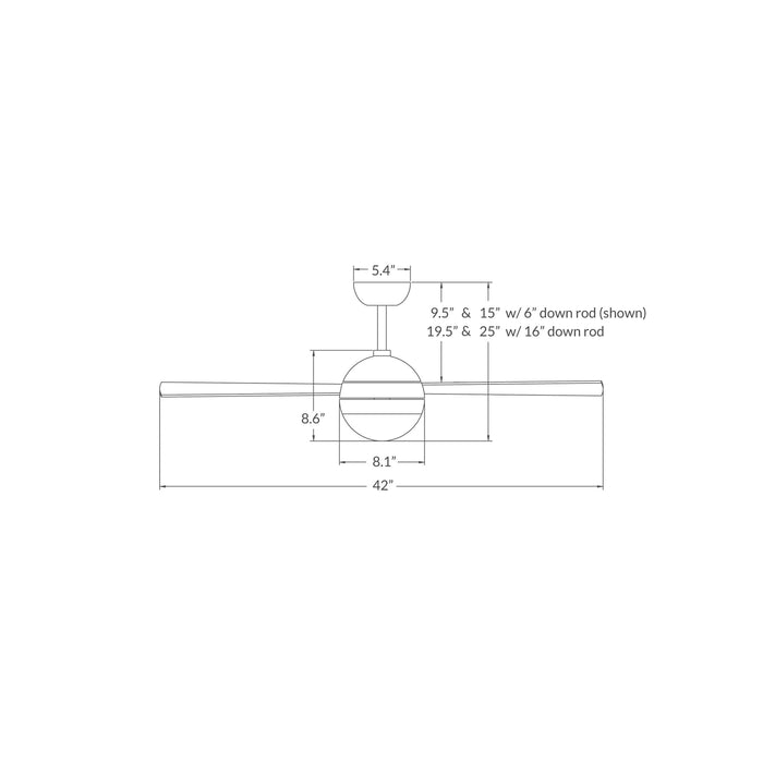 Ball LED Ceiling Fan - line drawing.