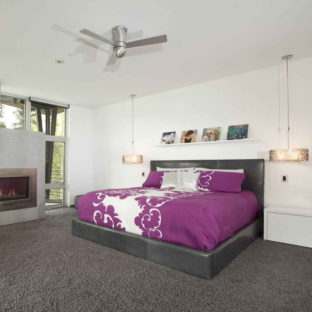 Cirrus DC Flush Mount Ceiling Fan in bedroom.