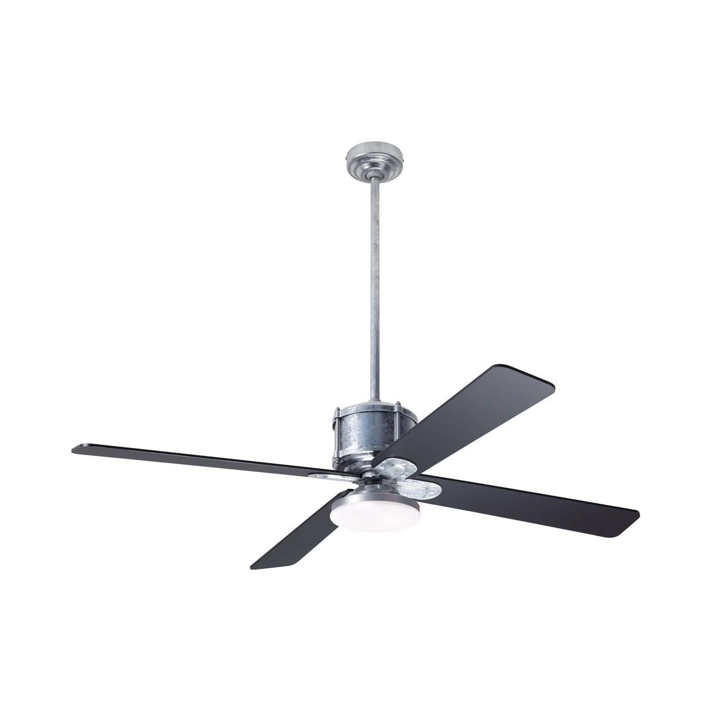 Industry DC LED Ceiling Fan in Galvanized/Black.
