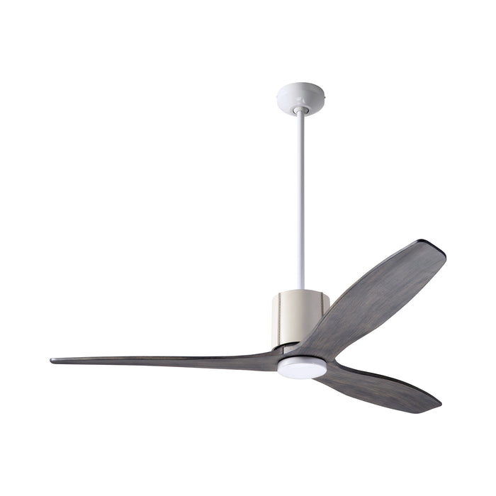 LeatherLuxe DC Ceiling Fan in Gloss White/Ivory Leather/Graywash.