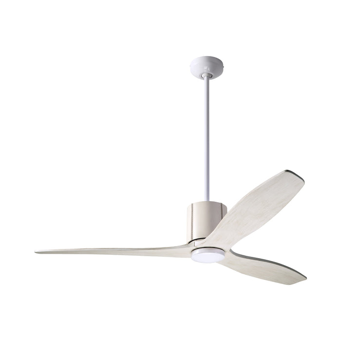 LeatherLuxe DC Ceiling Fan in Gloss White/Ivory Leather/Whitewash.