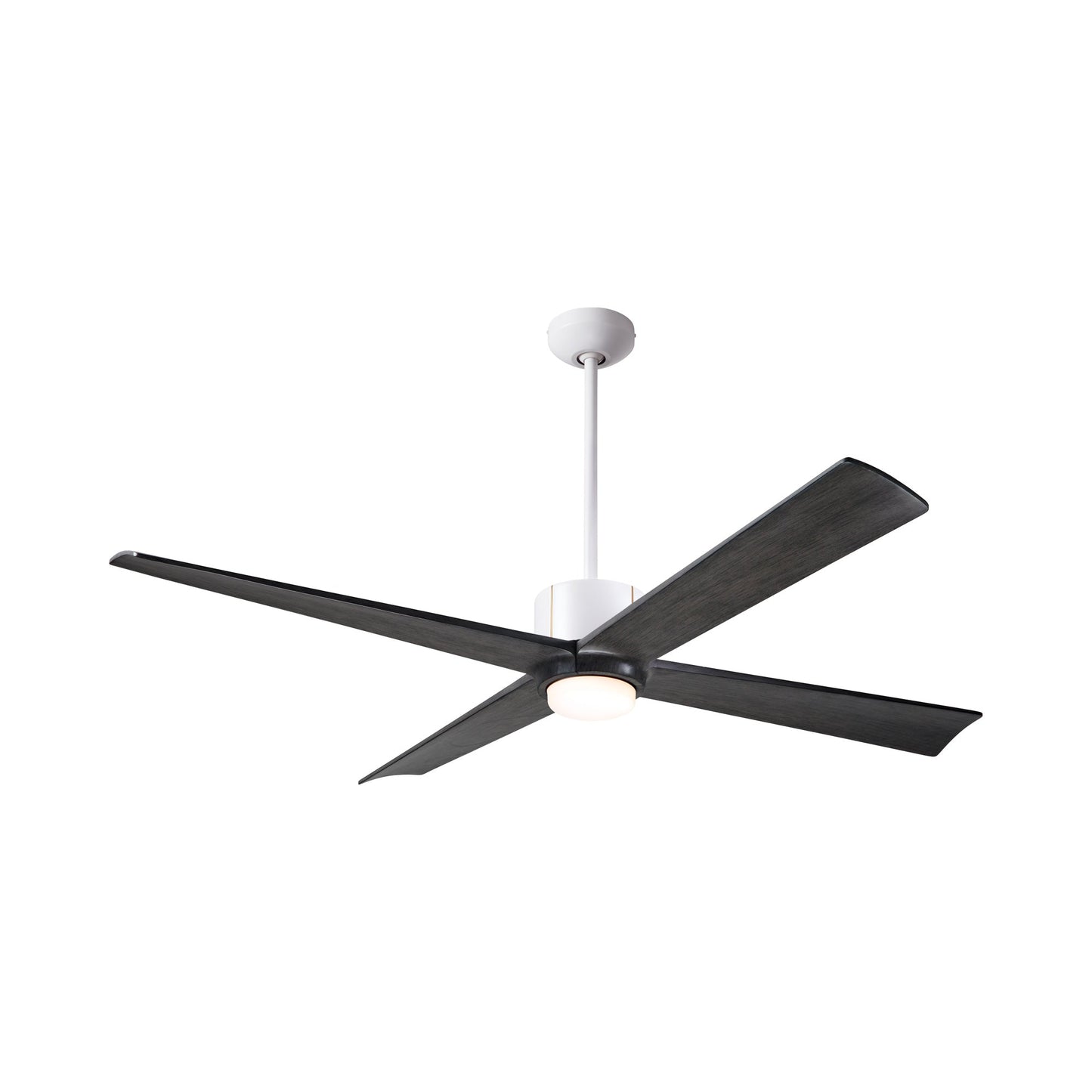 Nouveau DC LED Ceiling Fan in Matte White/Brass/Ebony.