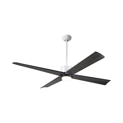 Nouveau DC LED Ceiling Fan in Matte White/Brass/Ebony.