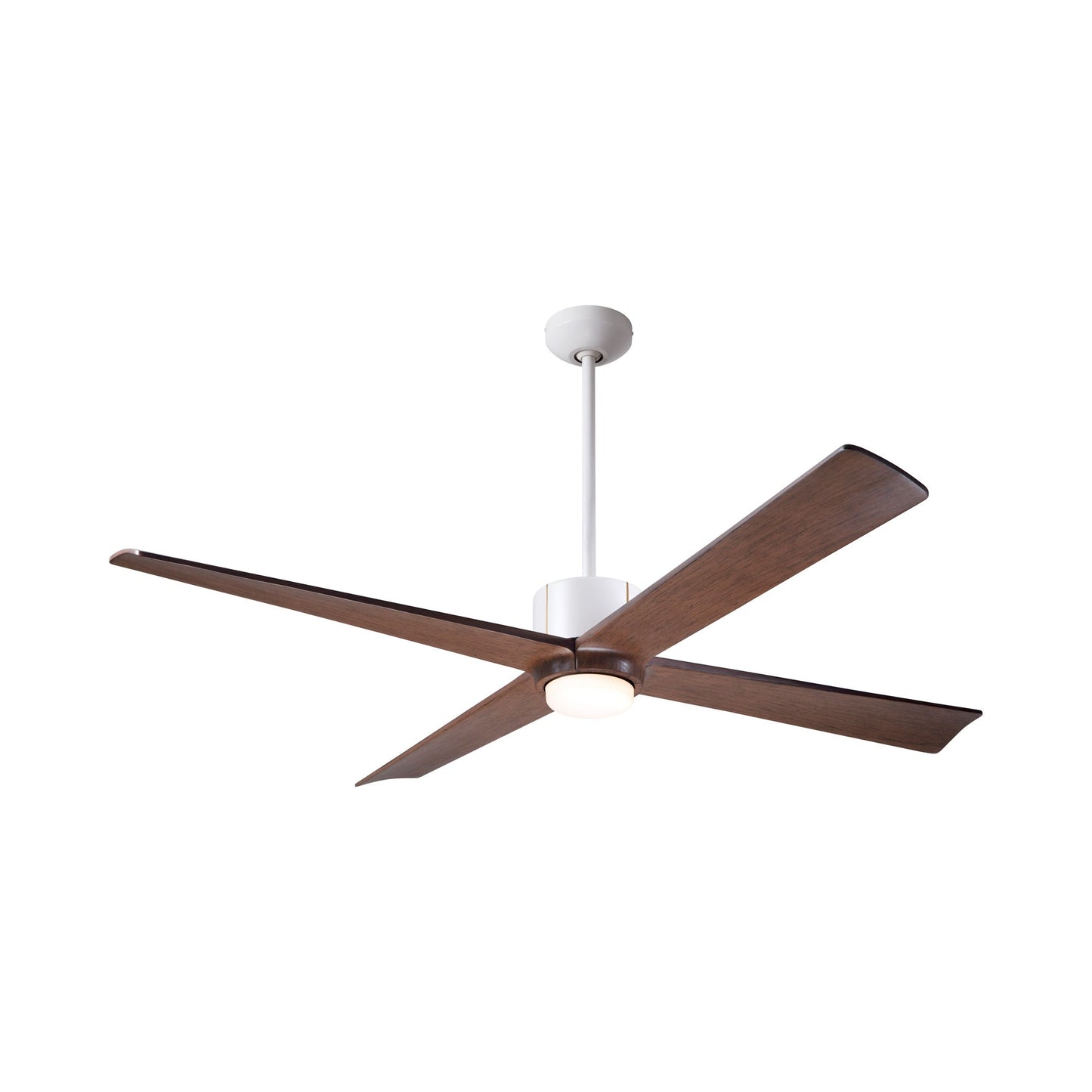 Nouveau DC LED Ceiling Fan in Matte White/Brass/Mahogany.