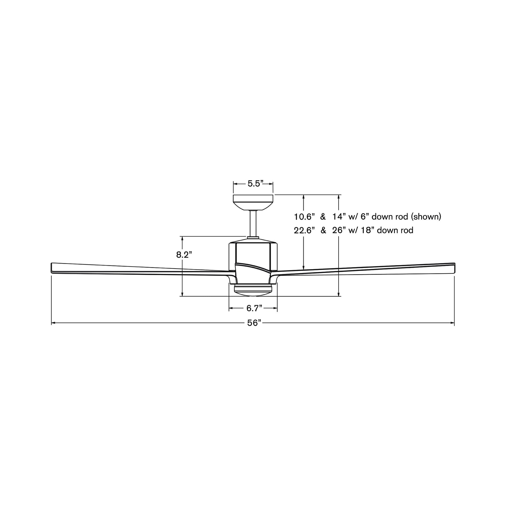 Nouveau DC LED Ceiling Fan - line drawing.