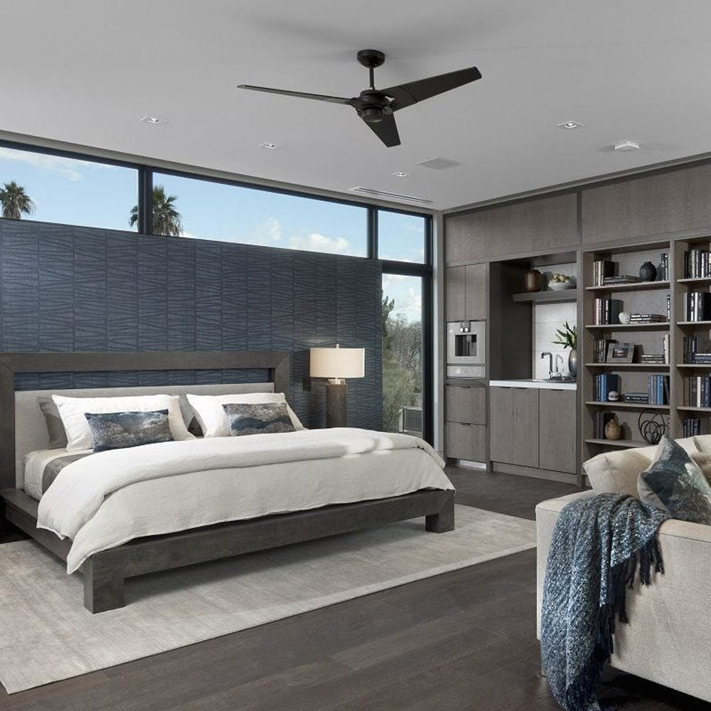 Torsion 52-Inch Ceiling Fan in bedroom.