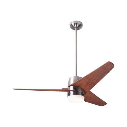 Velo DC LED Ceiling Fan in Bright Nickel/Mahogany.