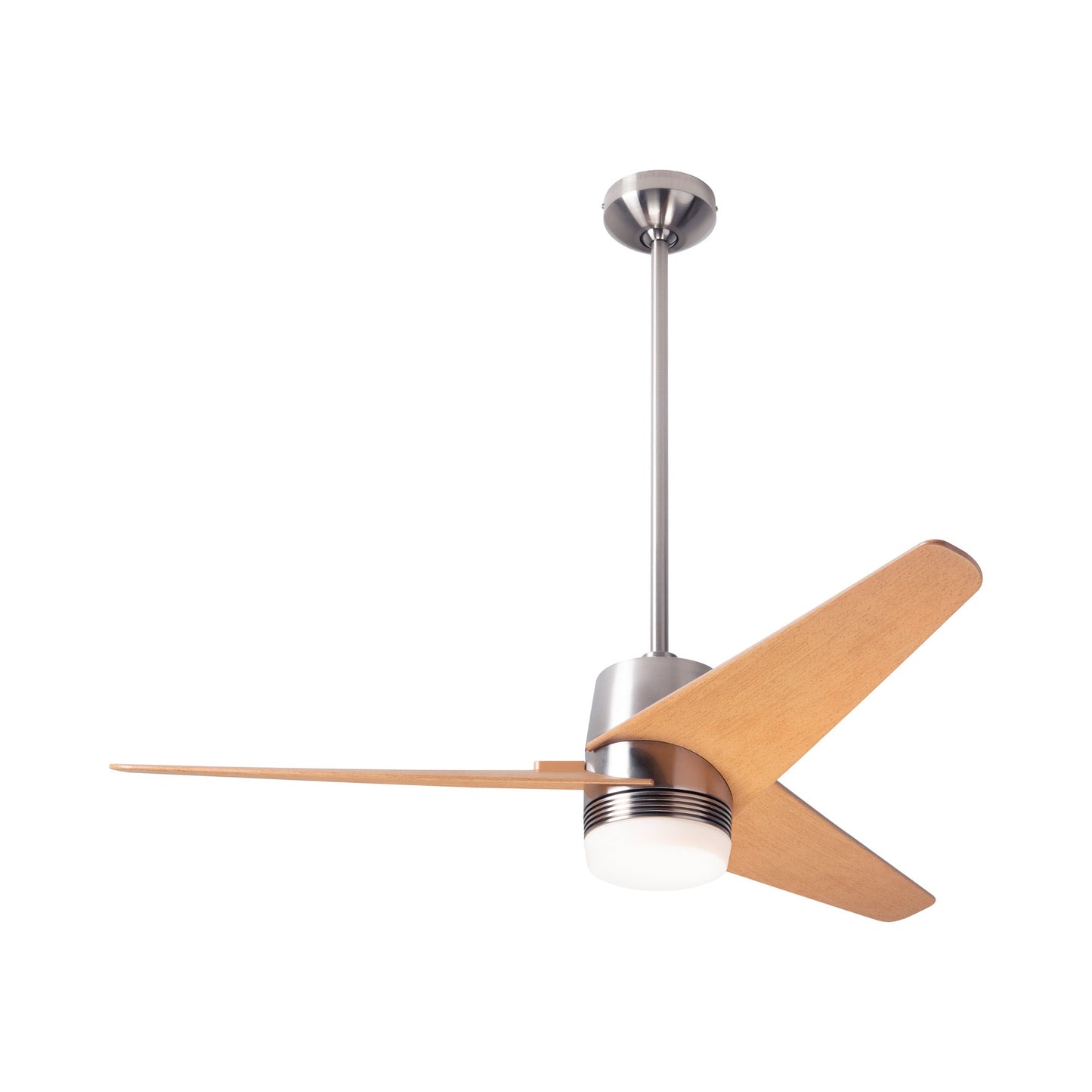 Velo DC LED Ceiling Fan in Bright Nickel/Maple.