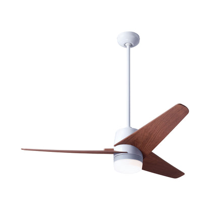 Velo DC LED Ceiling Fan in Gloss White/Mahogany.