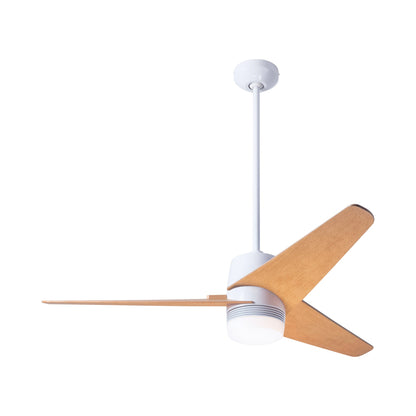 Velo DC LED Ceiling Fan in Gloss White/Maple.
