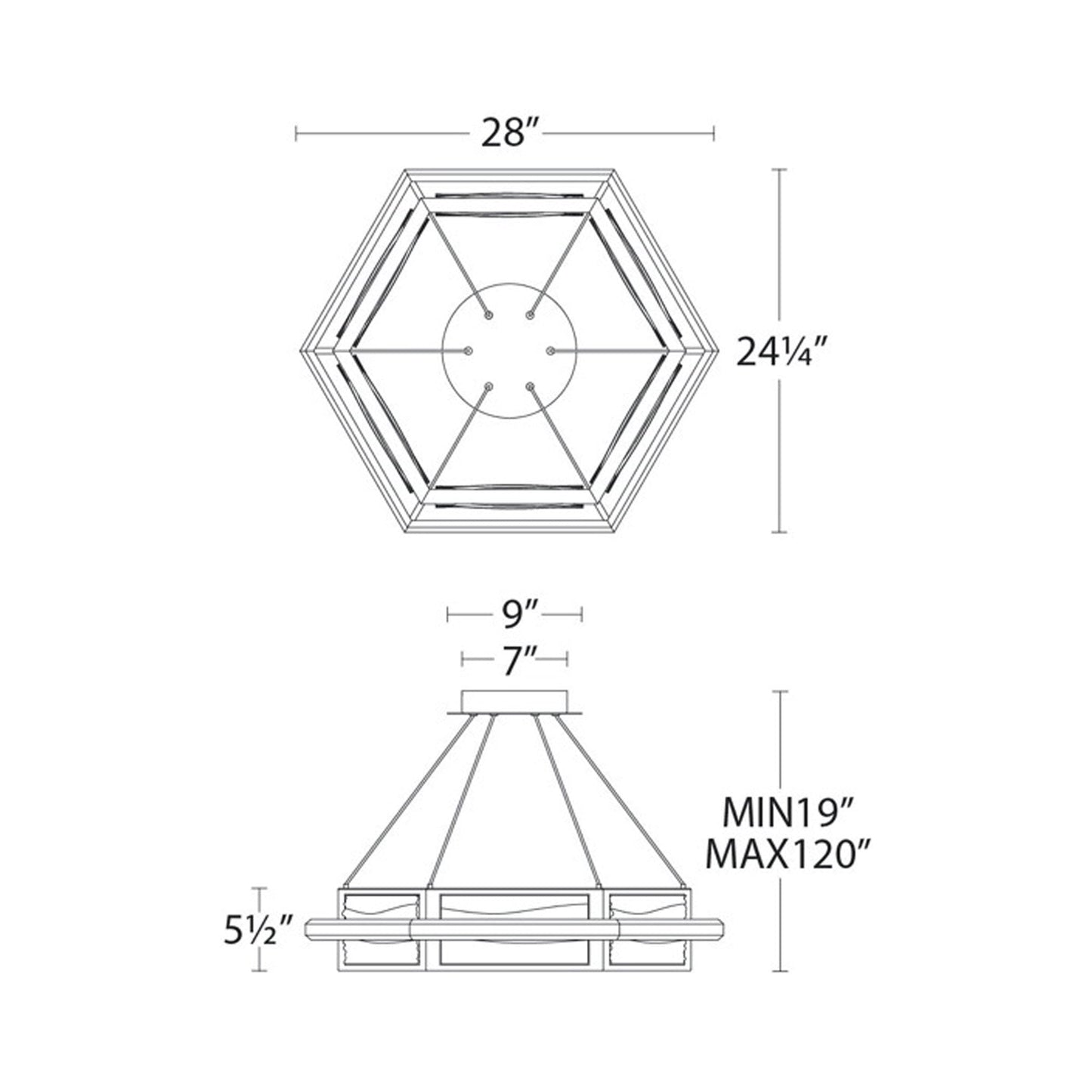 Atlantis LED Pendant Light - line drawing.