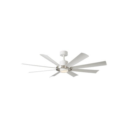 Aura 60-Inch Ceiling Fan in Brushed Nickel/Matte White.