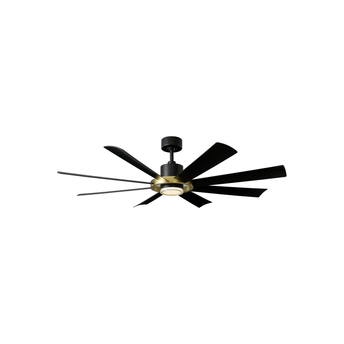 Aura 60-Inch Ceiling Fan in Soft Brass/Matte Black.
