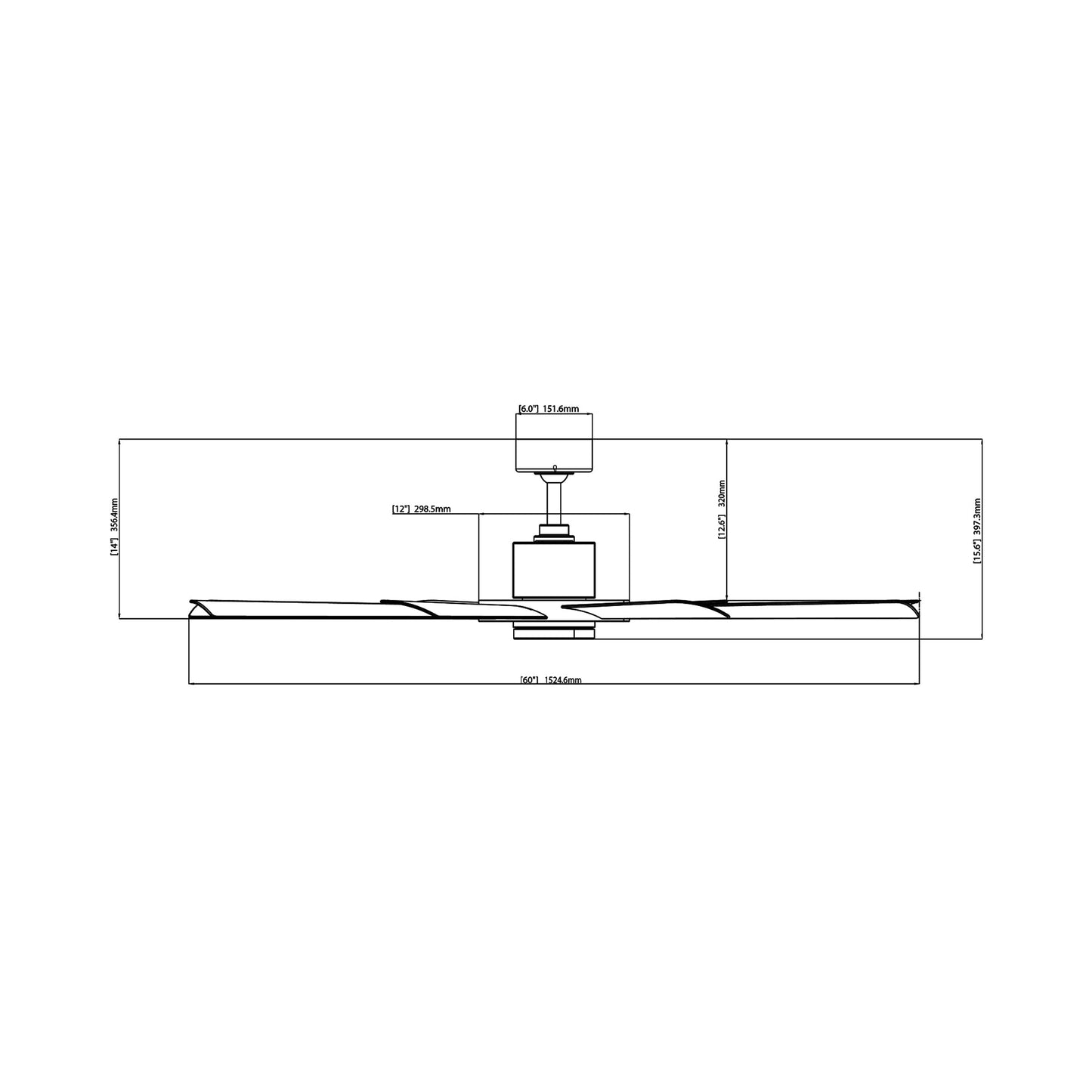 Aura 60-Inch Ceiling Fan - line drawing.