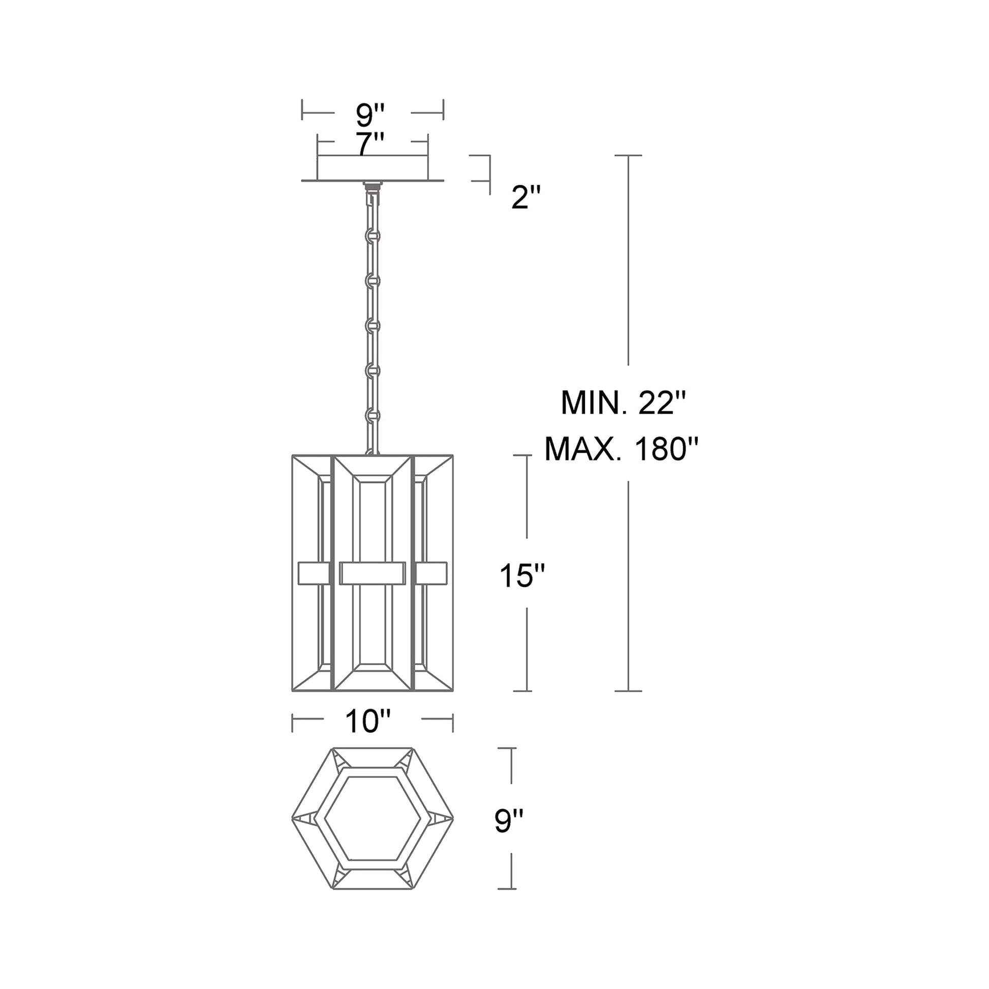 Austen LED Pendant Light - line drawing.