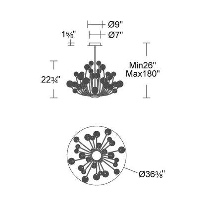 Ballarina LED Pendant Light - line drawing.