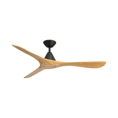 Carve Outdoor LED Ceiling Fan in Matte Black/Honey Oak (60-Inch/Not Included).