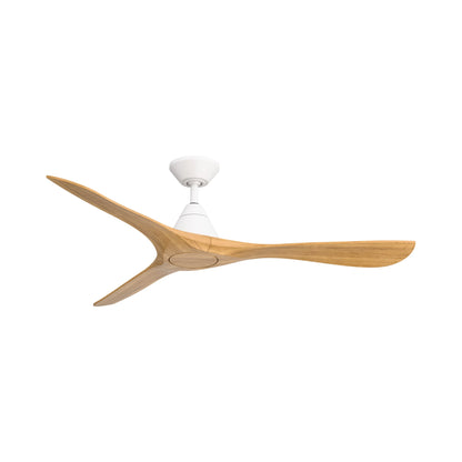 Carve Outdoor LED Ceiling Fan in Matte White/Honey Oak (60-Inch/Not Included).