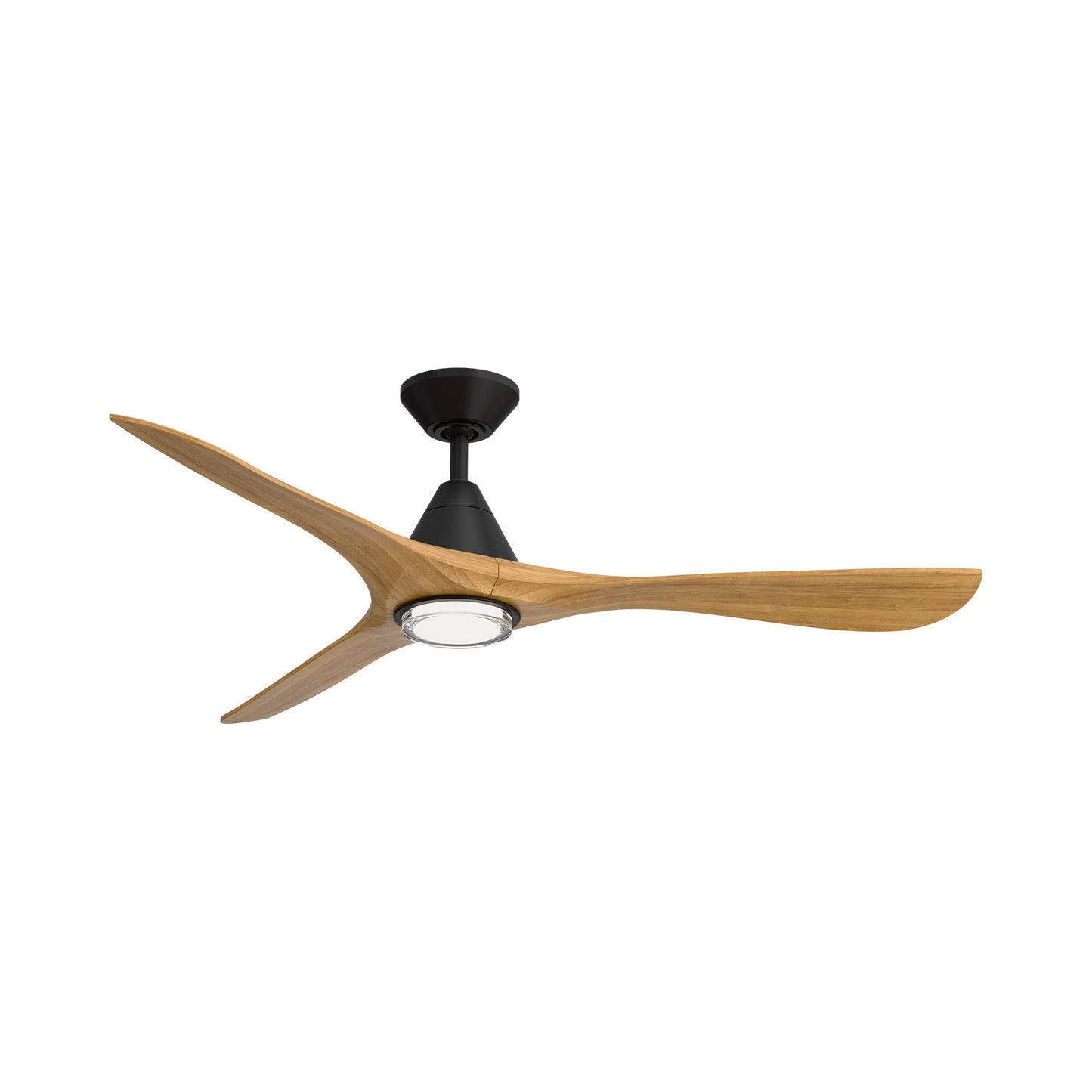 Carve Outdoor LED Ceiling Fan in Matte Black/Honey Oak (60-Inch/Included).